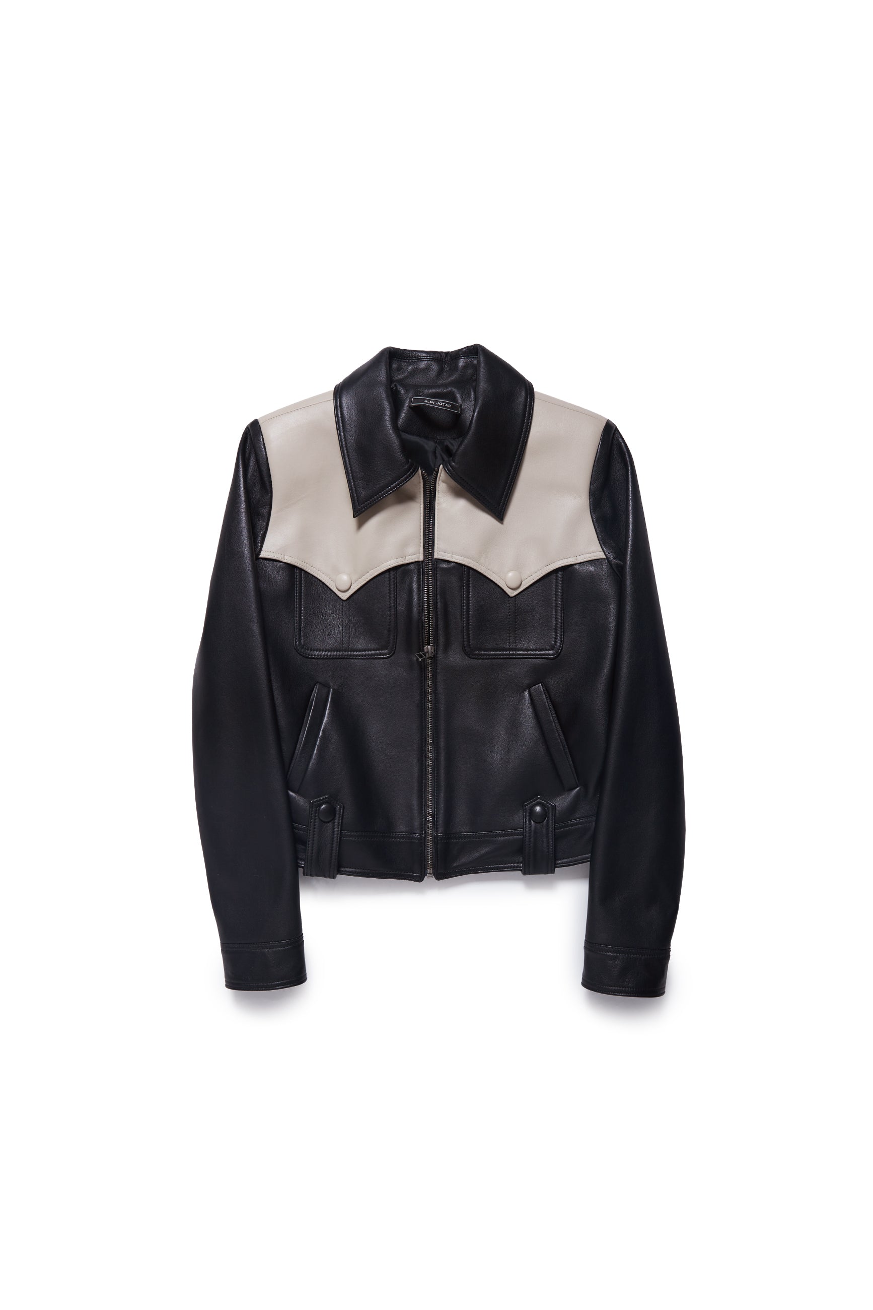 Beige & Black Cowboy Leather Jacket