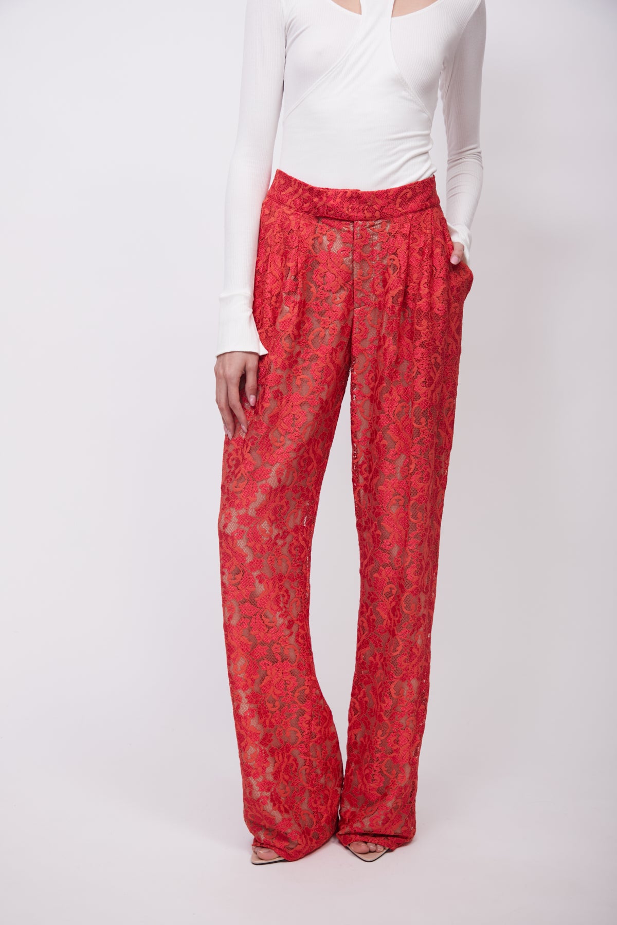 Lace Coral Straight Pants