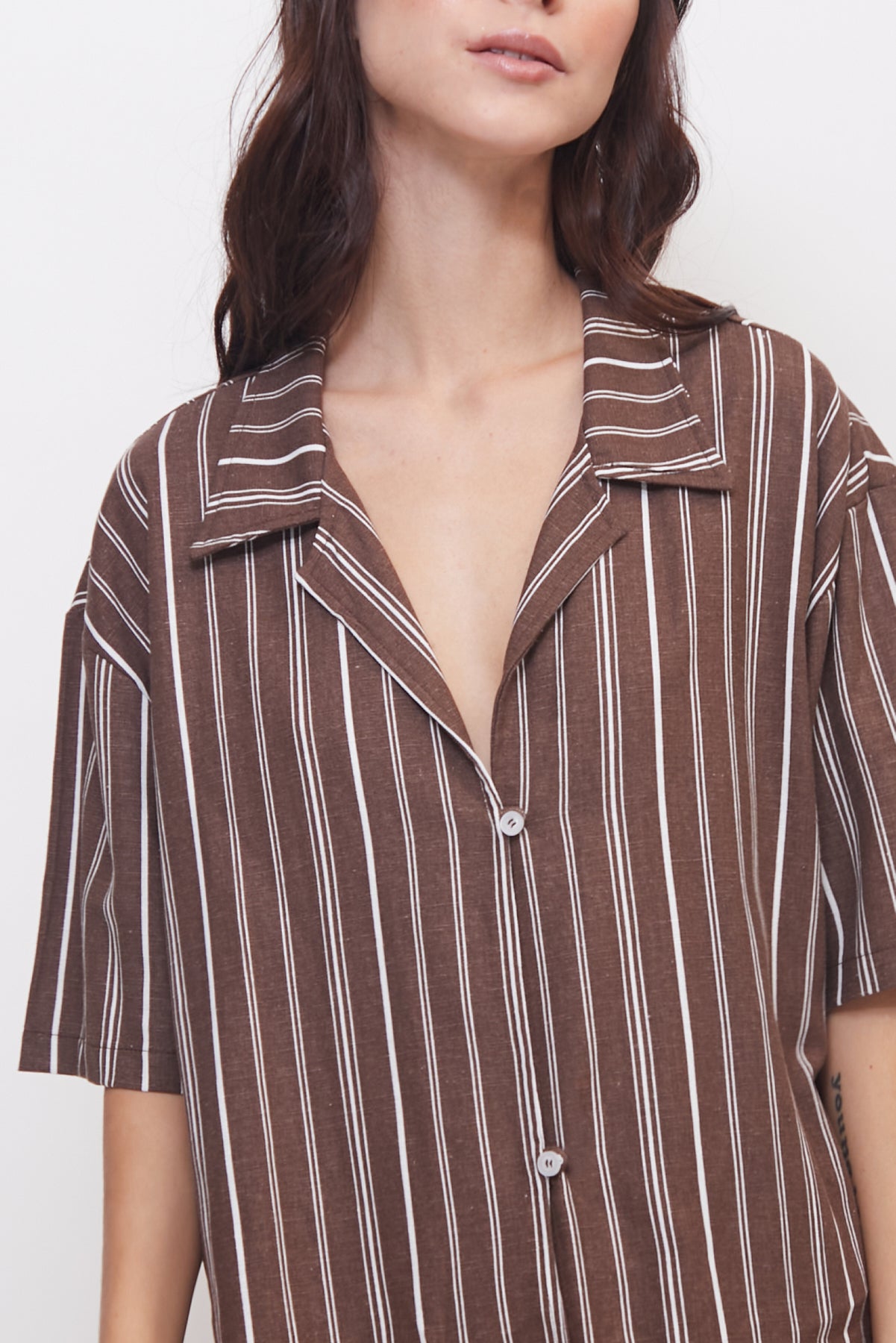 Tessa Brown Striped Cotton Shirt